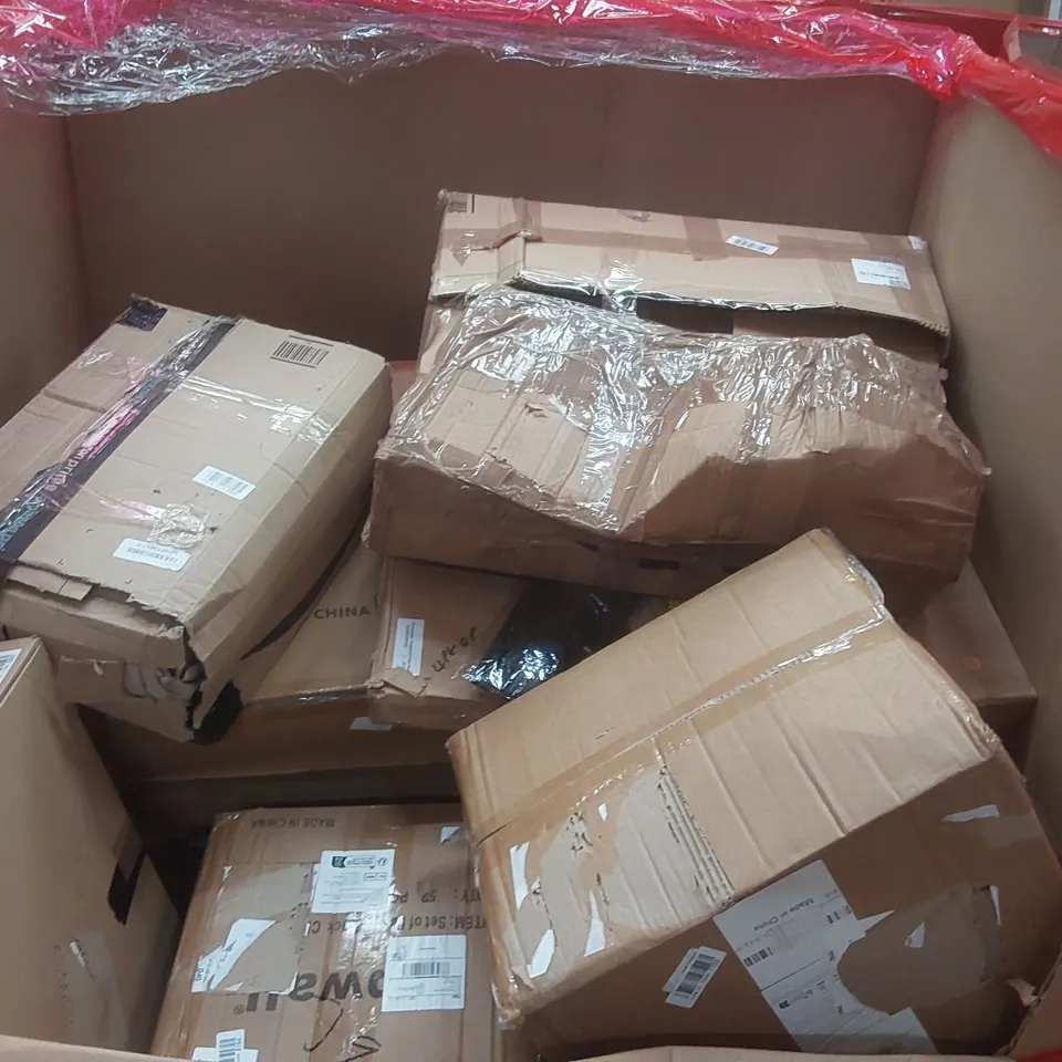 PALLET CONTAINING A LARGE QUANTITY OF ASSORTED ITEMS INCLUDING: MATTRESS TOPPER, LOGITECH KEYBOARD, BLADELESS FLUSH MOUNT CEILING FAN LIGHT, COFFEE STATION ORGANIZER ECT