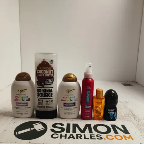 APPROXIMATELY 20 ASSORTED BEAUTY PRODUCTS INCLUDING RIGHT GUARD ANTI-PERSPIRANT, L'OREAL ELVIVE EXTRAORDINARY OIL AND WELLA SHOCKWAVES GEL SPRAY