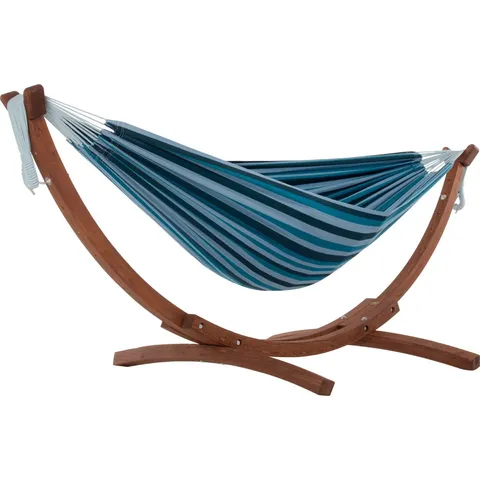 BOXED NATALIA DOUBLE HAMMOCK WITH STAND - BLUE LAGOON (1 BOX)