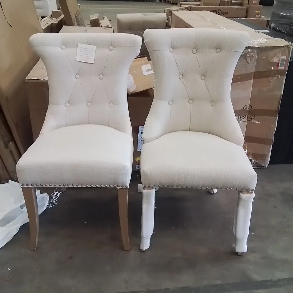 BOXED PAIR OF DESIGNER UPHOLSTERED KNOCKER DINING CHAIRS (1 BOX)