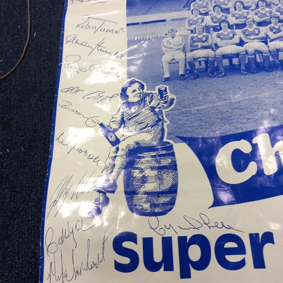 IPSWICH TOWN FC TOLLY COBBOLD CHEERS TO THE SUPER BLUES WE'RE ON THE WEMBLEY TRAIL WITH TOLLY ALE SIGNED POSTER