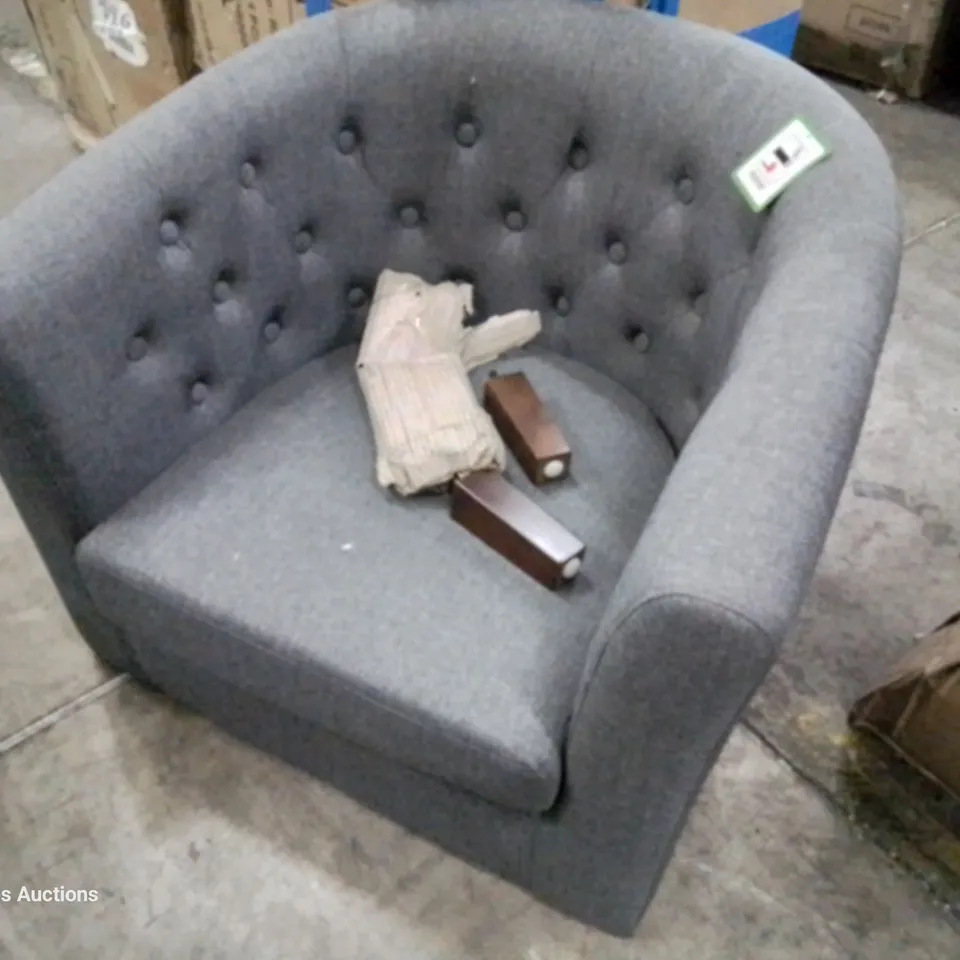 DEXIGNER GREY FABRIC TUB EASY CHAIR