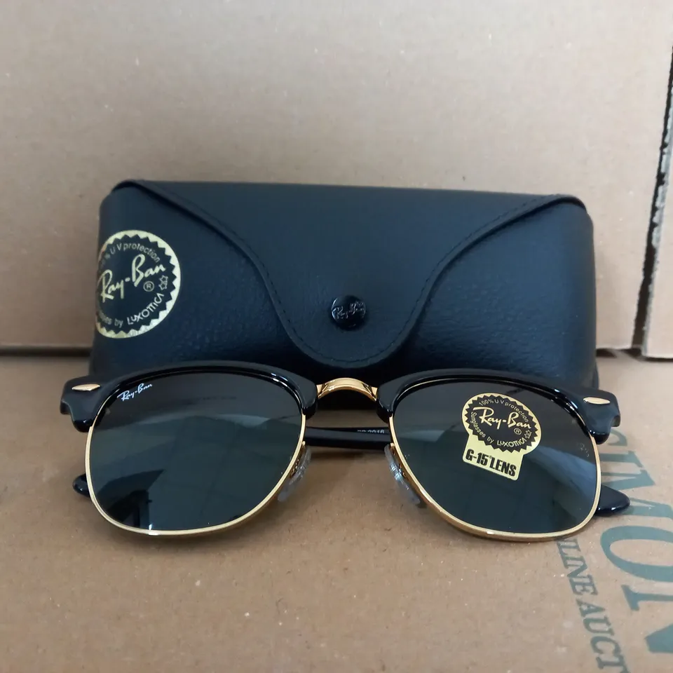 BOXED RAY-BAN CLUBMASTER SUNGLASSES WITH GOLD TRIM 