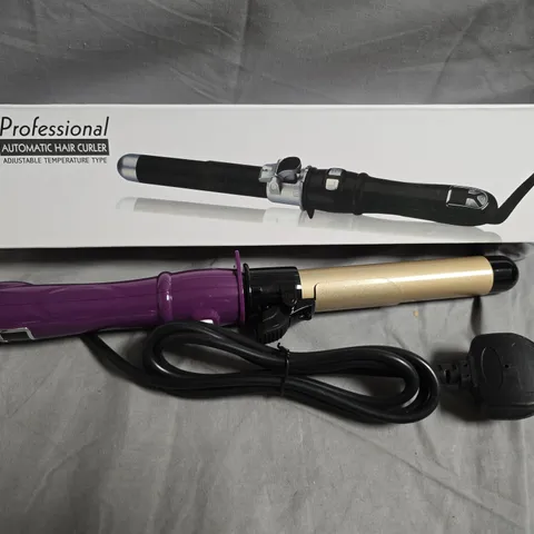 PROFESSIONAL AUTOMATIC HAIR CURLER – PURPLE HANDLE WITH GOLD BARREL (BOXED) 