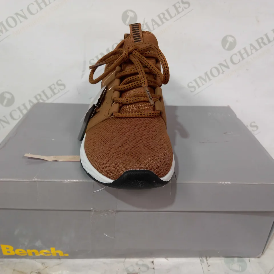BOXED PAIR OF BENCH TRAINERS IN BROWN EU SIZE 36