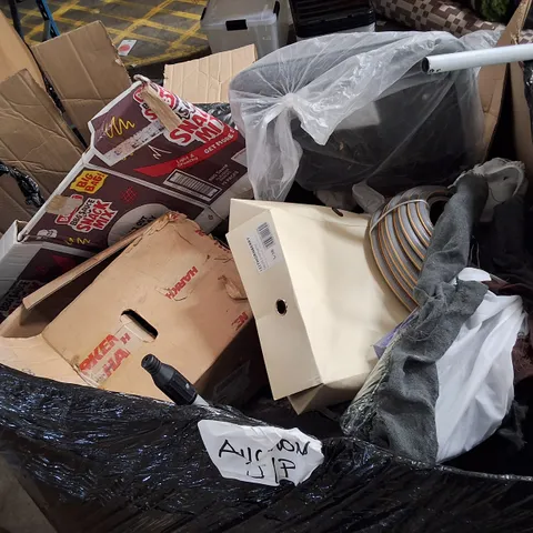 PALLET CONTAINING ASSORTED PRODUCTS INCLUDING HALLOWEEN DECORATION, DINING CHAIR SEAT, ASSORTED SHOES & BLACK PLASTIC BASIN