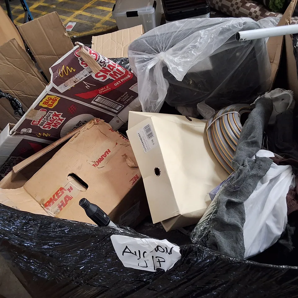 PALLET CONTAINING ASSORTED PRODUCTS INCLUDING HALLOWEEN DECORATION, DINING CHAIR SEAT, ASSORTED SHOES & BLACK PLASTIC BASIN