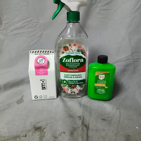 TOTE OF APPROXIMATELY 10 HOUSEHOLD LIQUIDS TO INCLUDE SMOL WASHING UP LIQUID REFILL, ZOFLORA DISINFECTANT SPRAY AND MULTI-FUNCTIONAL CLEANING MILK