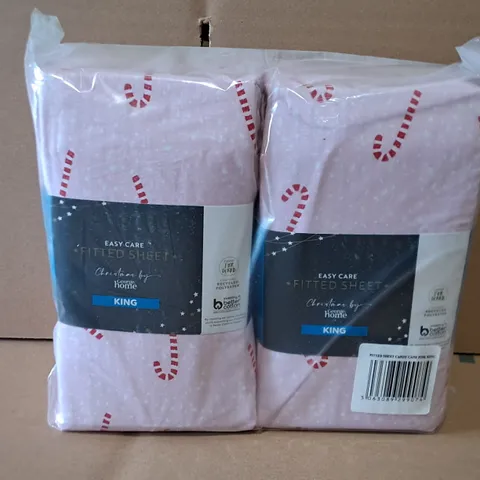 LOT OF 12 BRAND NEW CANDY CANE THEMED KING SIZE FITTED SHEETS