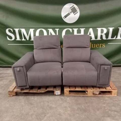 GROVE 2 SEATER FABRIC POWER ELECTRIC RECLINER WITH STORAGE - GREY