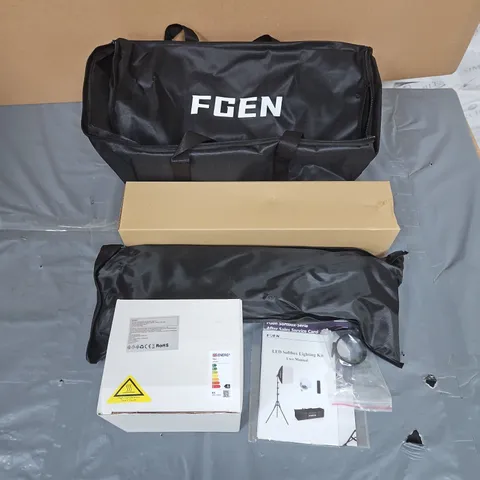 FGEN LED SOFTBOX LIGHTING KIT – TRIPOD STAND, SOFTBOX, REMOTE, CARRY BAG (VERIFY MODEL)