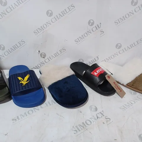 BOX OF APPROX. 10 ASSORTED SHOE TO INCLUDE - LEVIS SLIDERS - LYLE & SCOTT SLIDERS - FARAH ECT 