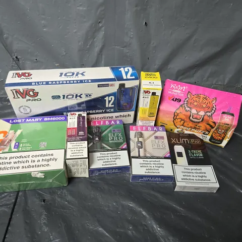 APPROXIMATELY 18 ASSORTED E-CIGARETTE & VAPING ITEMS IN VARIOUS BRANDS TO INCLUDE OXVA XLIM PRO, ELFBAR ELFX PRO, IVG PRO, ETC - COLLECTION ONLY