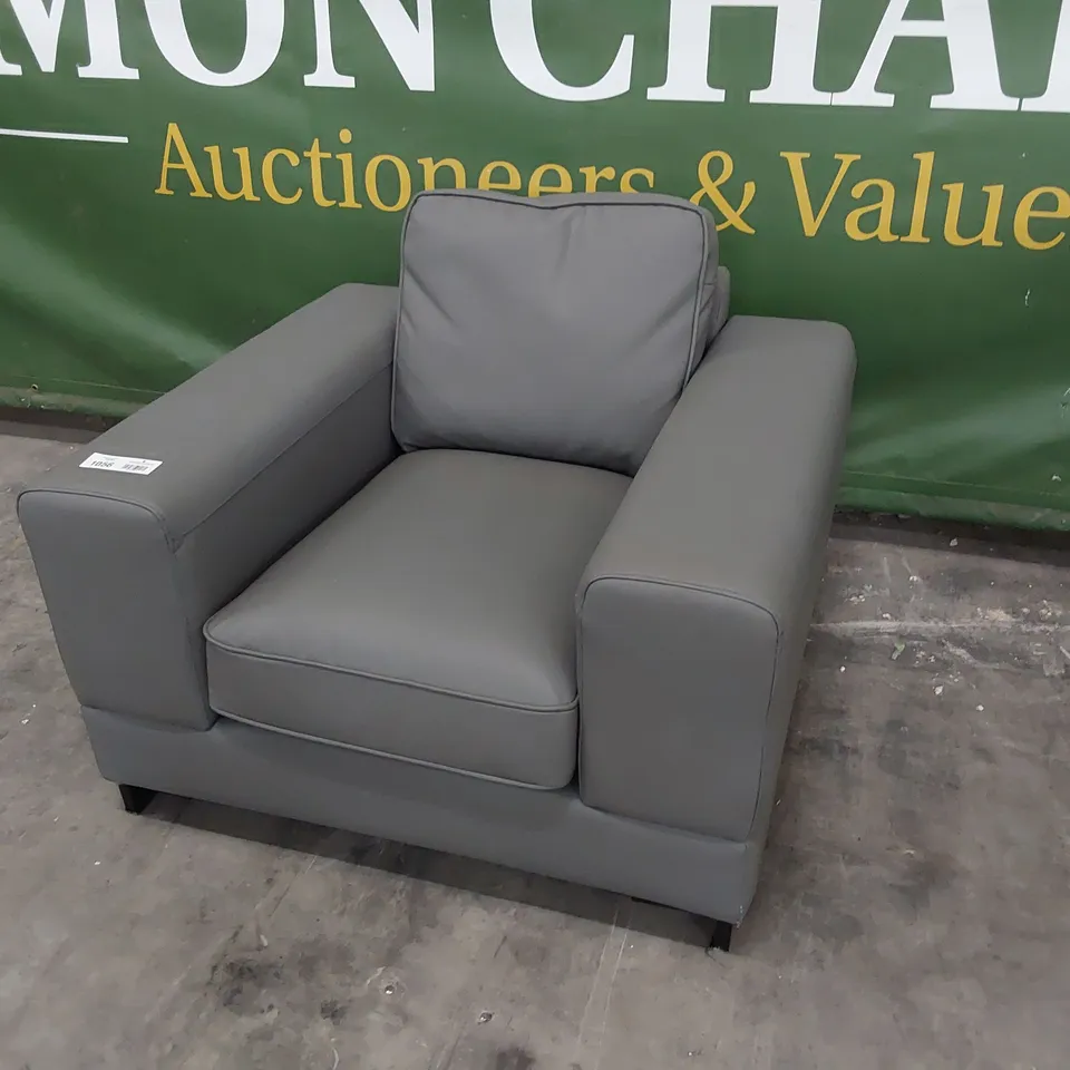 DESIGNER EASY CHAIR GREY LEATHER 
