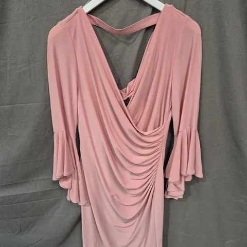 PINK DRAPED LONG-SLEEVE DRESS WITH COWL NECK – SIZE 10