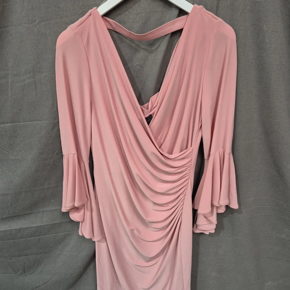 PINK DRAPED LONG-SLEEVE DRESS WITH COWL NECK – SIZE 10