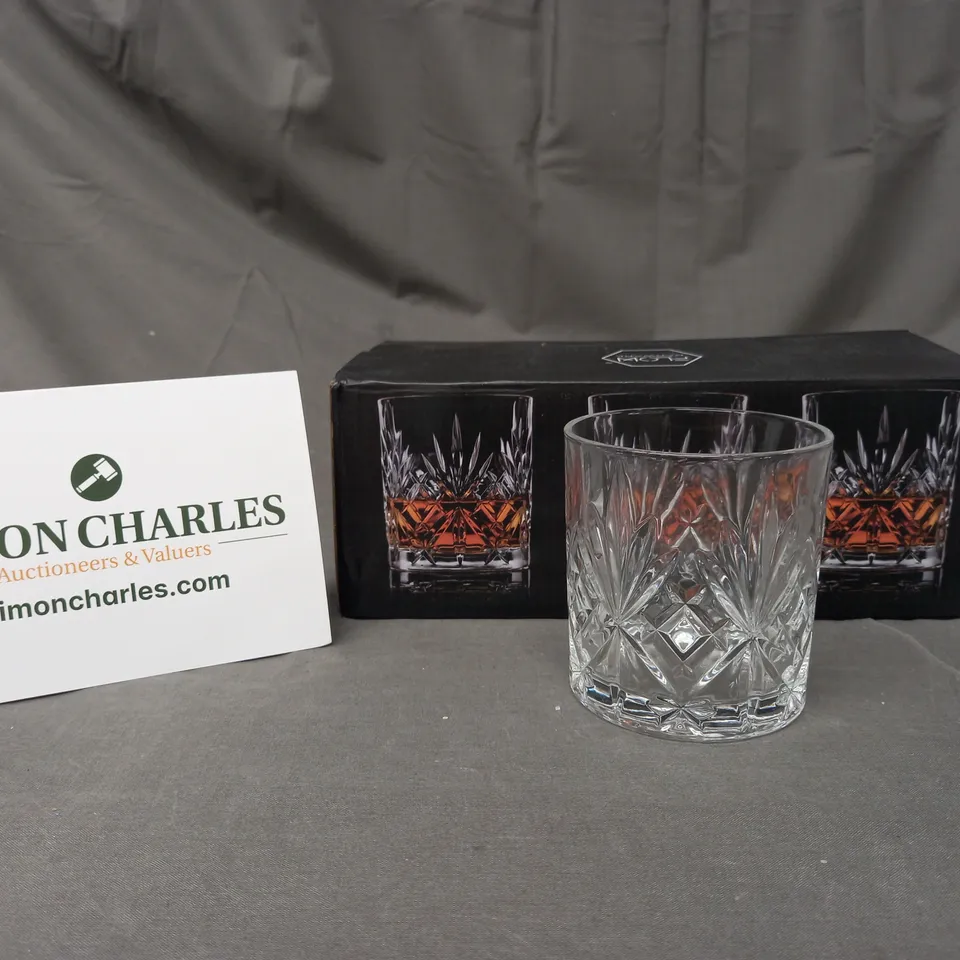 BOXED FLOW BARWARE SET OF 6 LEAD FREE CRYSTAL WHISKEY GLASSES - COLLECTION ONLY