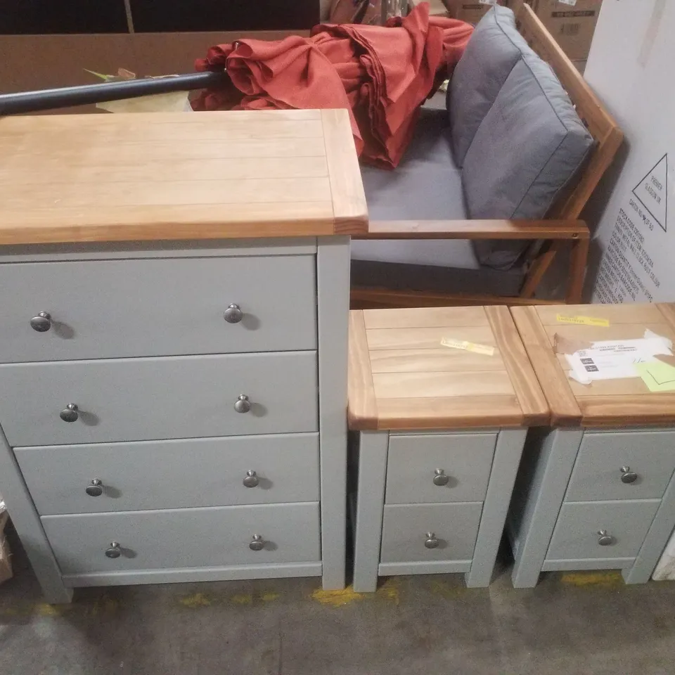 HEYWOOD 3 PIECE BEDROOM DRAWERS SET - GREY/OAK TOPS