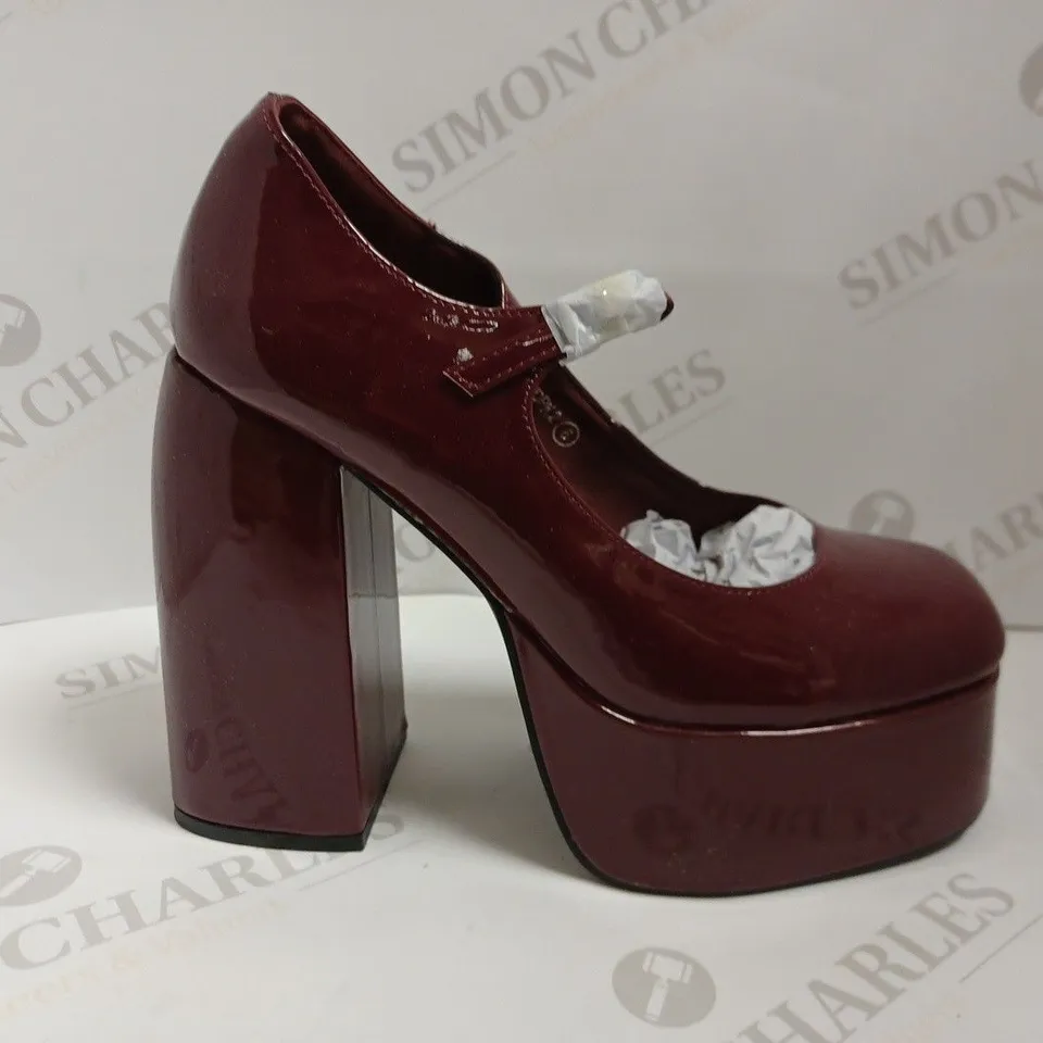 KOI VEGAN PATENT BITTER MAUVE PLATFORM HEELS - SIZE 6	