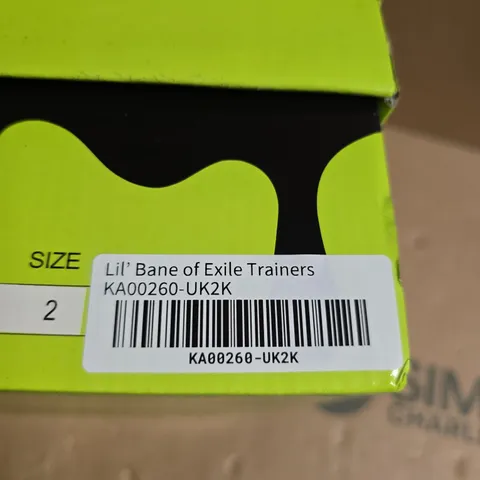 BOXED PAIR OF KOI LIL' BANE OF EXILE TRAINERS – UK SIZE 2 (BLACK)