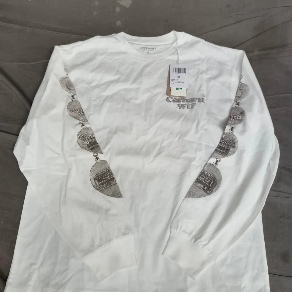 CARHARTT WOMENS LONG SLEEVE HARTT CHAIN T-SHIRT IN WHITE - MEDIUM