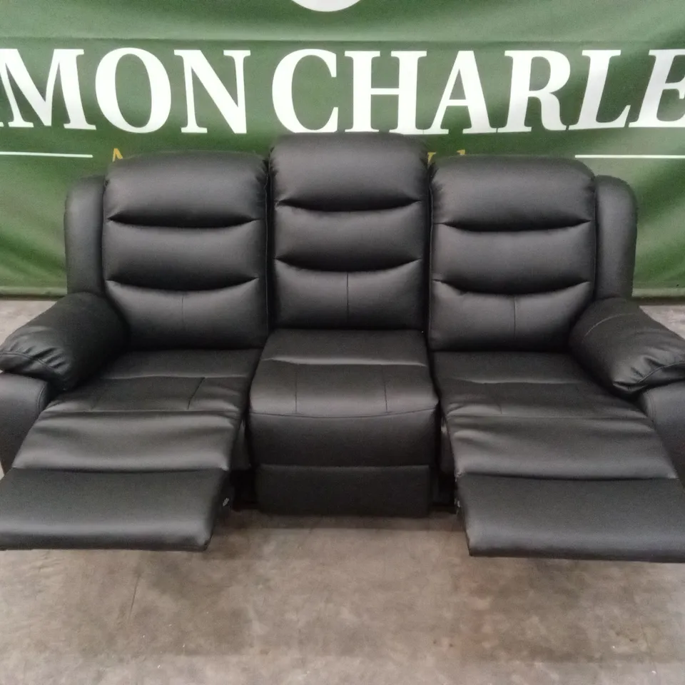 ROTHBURY LUXURY FAUX LEATHER HIGH BACK 3 SEATER MANUAL RECLINER SOFA - BLACK RRP £729