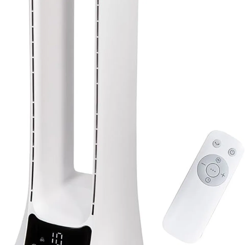 BOXED RUSSELL HOBBS BLADELESS QUIET TOWER FAN WITH REMOTE CONTROL,107CM TALL, 10 SPEED SETTINGS, 12 HOUR ADJUSTABLE TIMER, OSCILLATING FUNCTION, 22W, WHITE, 2 YEARS GUARANTEE RHBLDL1