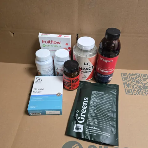 APPROXIMATELY 15 ASSORTED VITAMIN/HEALTH AID PRODUCTS TO INCLUDE MYPROTEIN IMPACT CREATINE, FREE SOUL GREENS MANGO, WELLGARD GOLD STANDAR CHERRYAID, ETC - COLLECTION ONLY