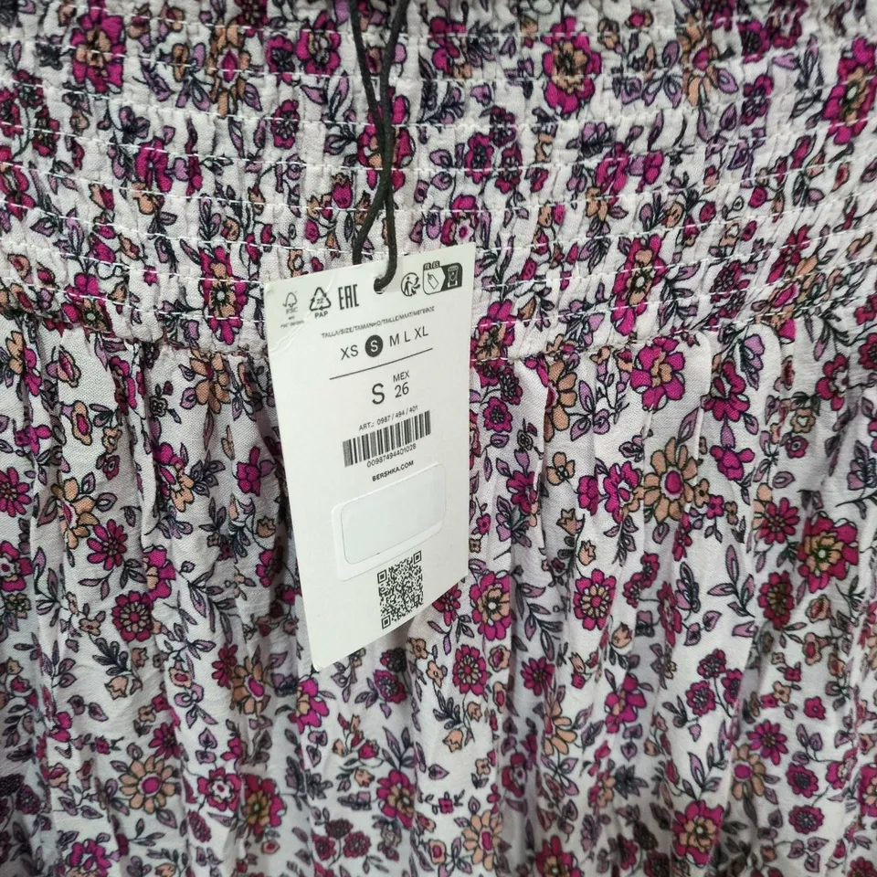 BERSHKA WOMEN'S FLORAL PRINT DRESS – PURPLE/PINK, SIZE S