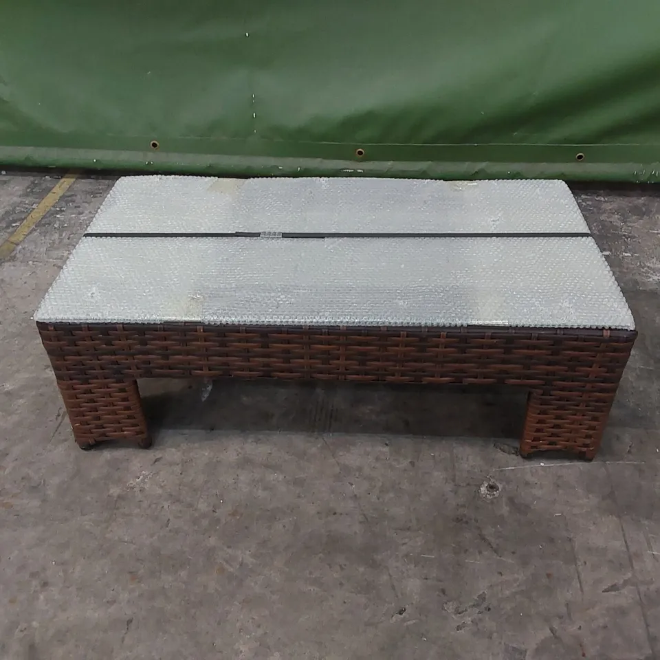 DESIGNER SMALL CHOCOLATE MIX RATTAN COFFEE TABLE WITH GLASS TOP