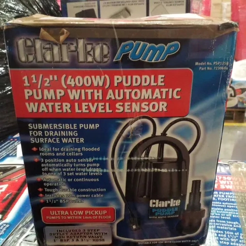 BOXED CLARKE PSP125B 1½" 400W 116LPM 7M HEAD PUDDLE PUMP WITH AUTO SENSOR (230V)