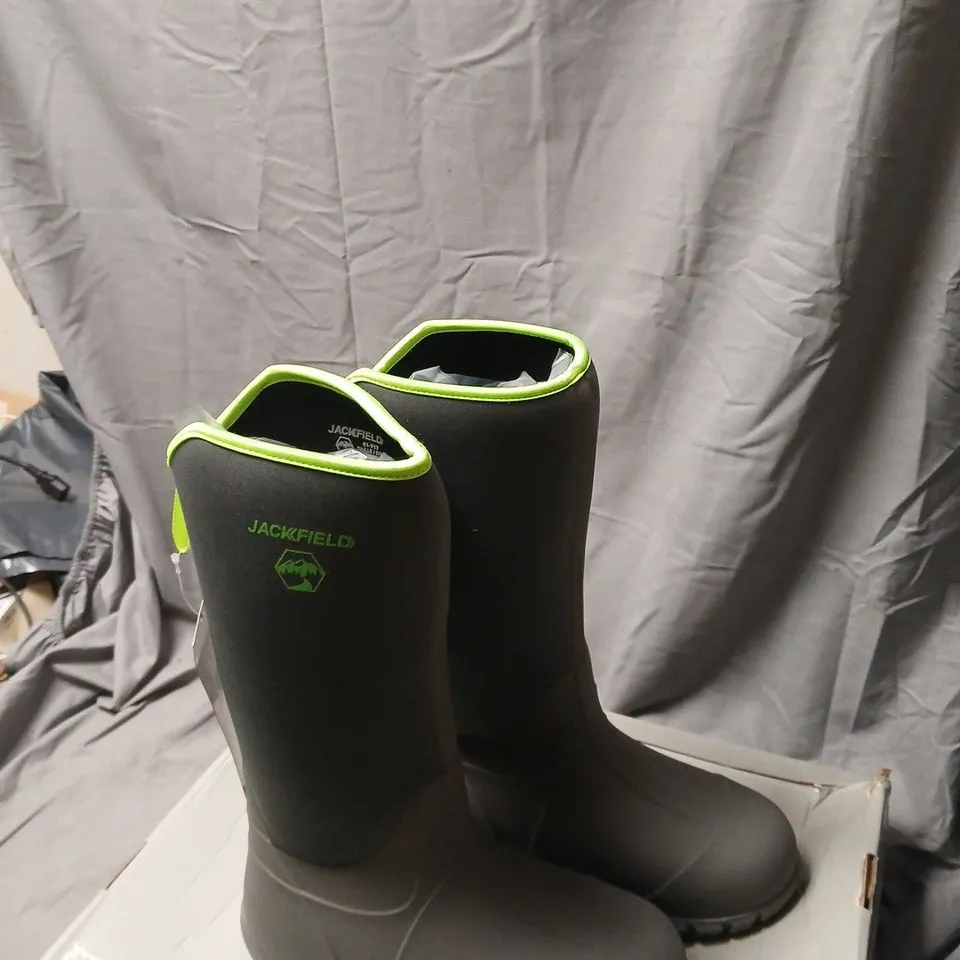 JACK FIELD MEN'S RUBBER WELLINGTON BOOTS – GREY WITH NEON LIME TRIM, UK 7