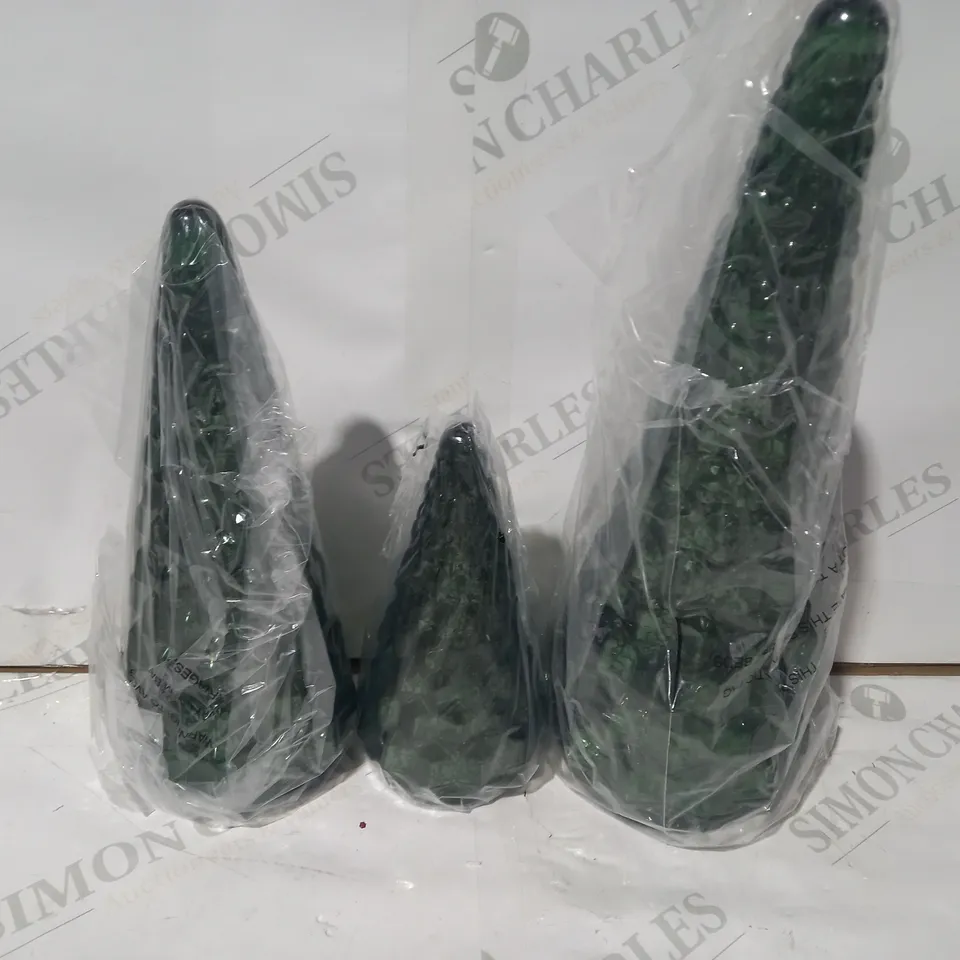 ALISON CORK SET OF MERCURY GLASS TREES - GREEN