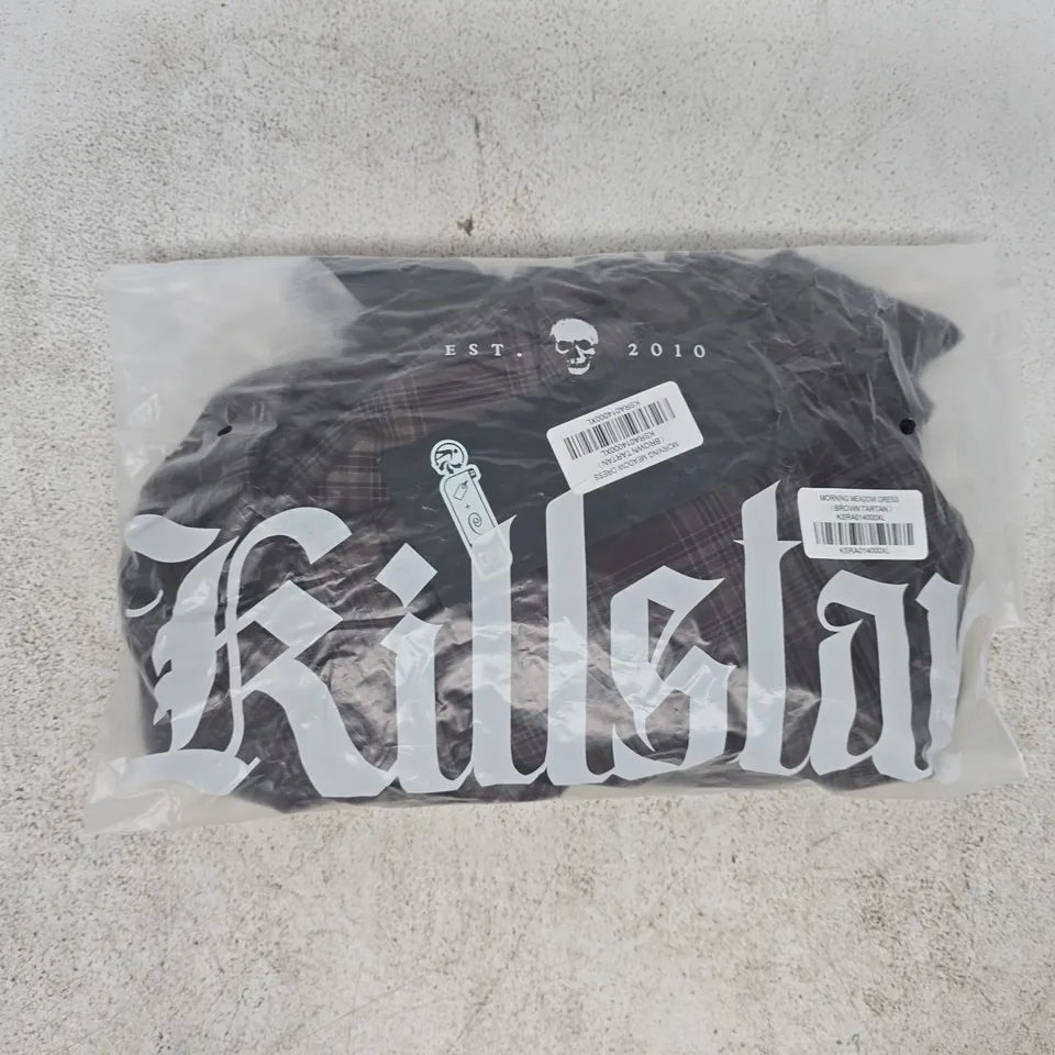 BAGGED KILLSTAR MORNING MEADOW DRESS IN BROWN TARTAN SIZE XL