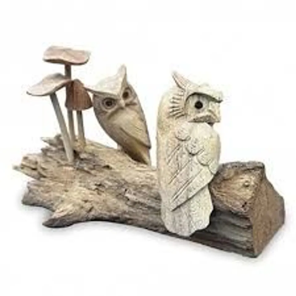 PACKAGED HOMESDIRECT365 TWIN OWLS IN MUSHROOM GARDEN SCULPTURE 