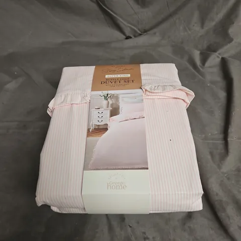 STACEY SOLOMON RUFFLE EDGE DUVET SET IN PINK STRIPE SIZE SUPER KING