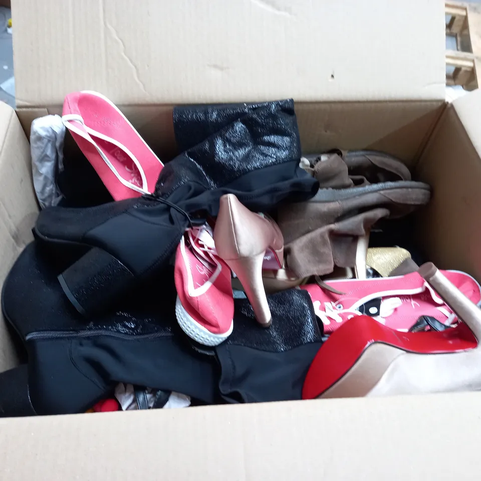 LARGE QUANTITY OF ASSORTED WOMENS SHOES IN VARIOUS SIZES, COLOURS AND STYLES