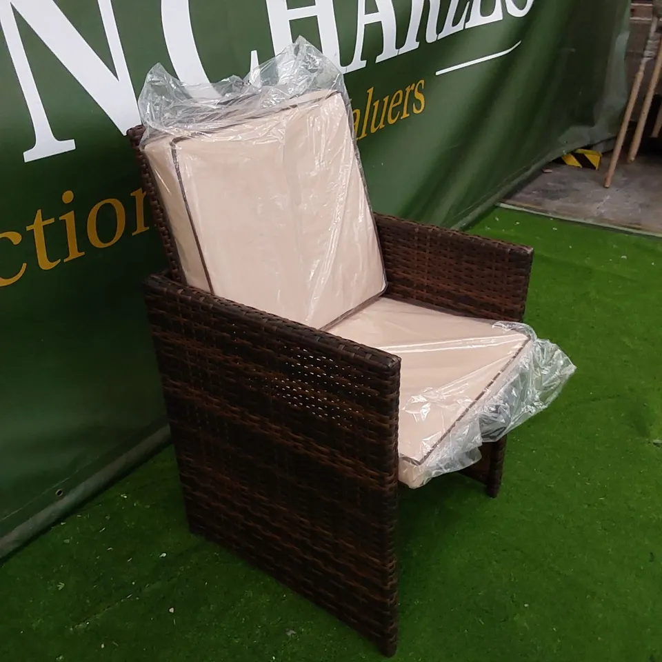 BARCELONA CHOCOLATE MIX RATTAN AND COFFEE CREAM CUSHION CUBE CHAIR 