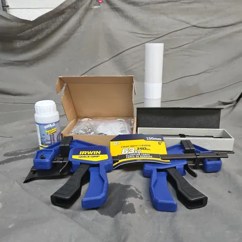 APPROXIMATELY 12 ASSORTED HOUSEHOLD ITEMS TO INCLUDE IRWIN QUICK GRIP MINI, TRACK BALL PEN, SINK & DRAIN CLEANER, ETC