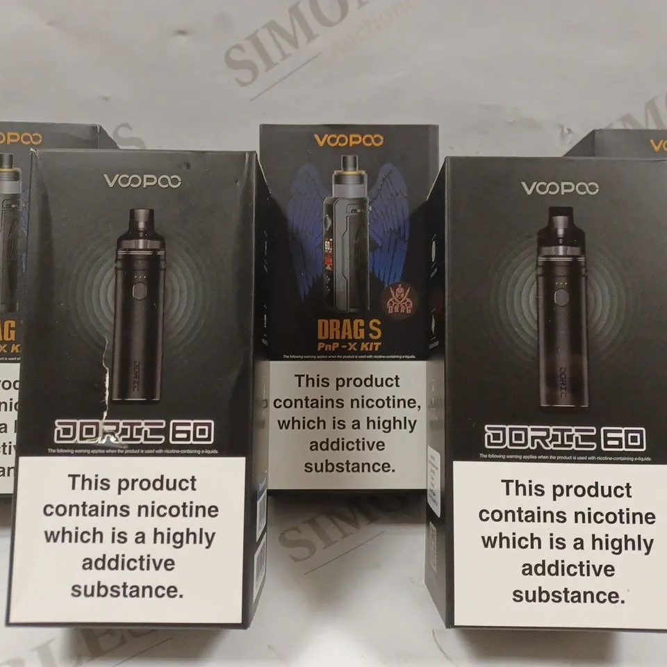 BOX OF 5 ASSORTED VOOPOO VAPES TO INCLUDE DRAG X, DRAG S, DORIC 60 
