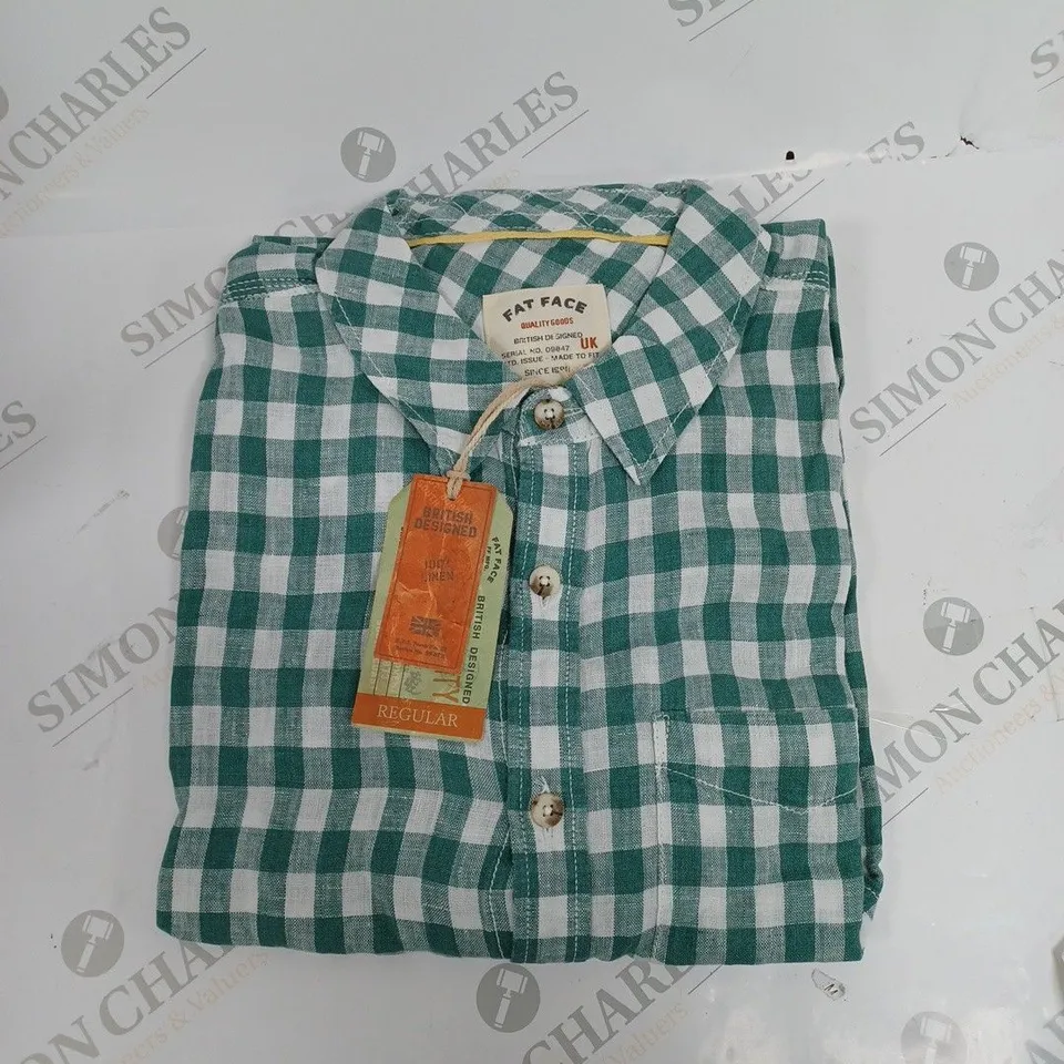 FAT FACE GINGHAM LINEN SHIRT IN TEAL - UK LARGE 