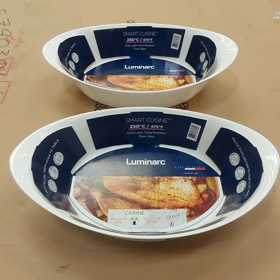 BOXED SET OF 2 LUMINARC SMART CUISINE WHITE OVEN DISH 38 X 23cm 
