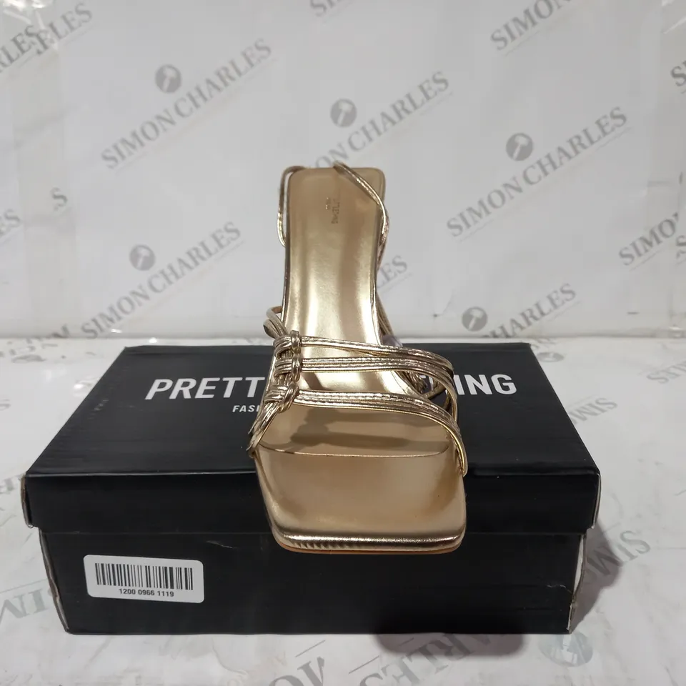 PLT SQUARE TOE SIDE KNOT DETAIL MID HEELED GOLD SIZE 7