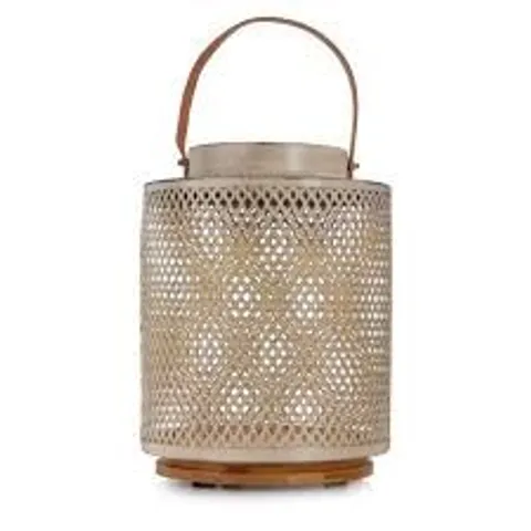BOXED ABODE SOLAR METAL LANTERN LEATHER HANDLE BASE