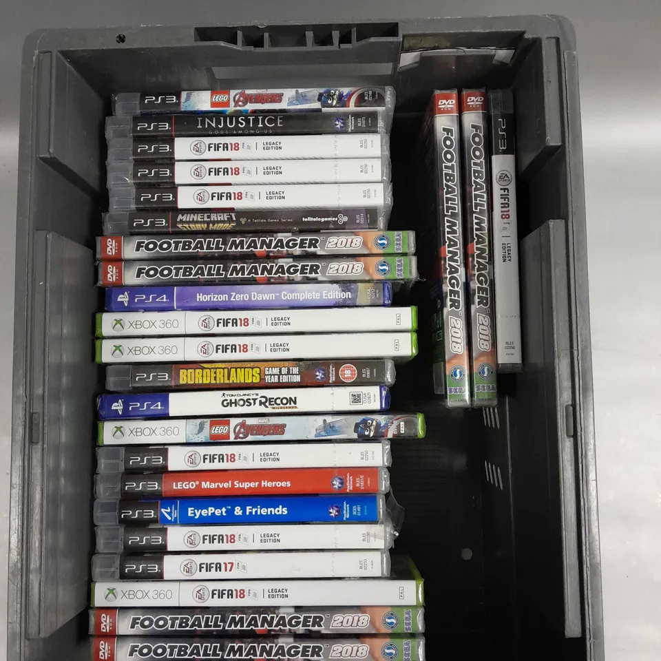 APPROXIMATELY 30 ASSORTED VIDEO GAMES FOR VARIOUS CONSOLES TO INCLUDE LEGO MOVIE VIDEO GAME, FOOTBALL MANAGER 2018, DESTINY THE TAKEN KING ETC 