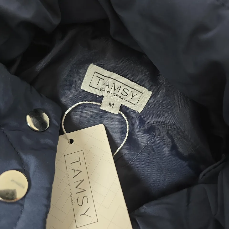 TAMSY LONG SLEEVE PADDED WARM COAT WITH TWO EXTERIOR POCKETS IN NAVY - MEDIUM