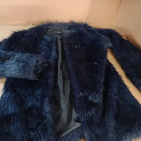 BARNEYS NAVY FAUX FUR COAT - 16