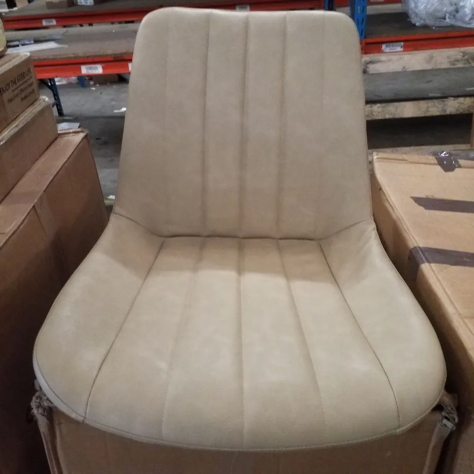 BOXED SET OF 4 FAUX LEATHER DINING CHAIRS - BEIGE 
