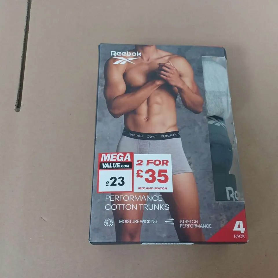 REEBOK PERFORMANCE COTTON TRUNKS - LARGE (4PK)
