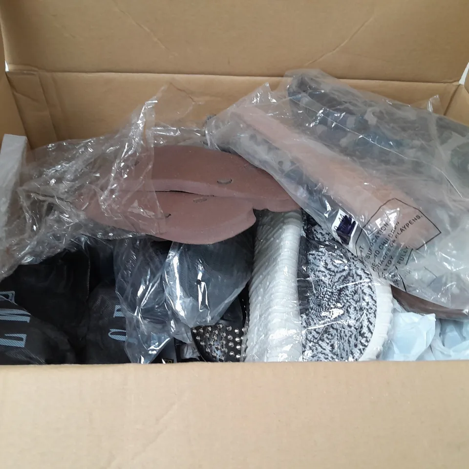 BOX OF APPROXIMATELY 10 ASSORTED WOMENS SHOES IN VARIOUS COLOURS, STYLES AND SIZES